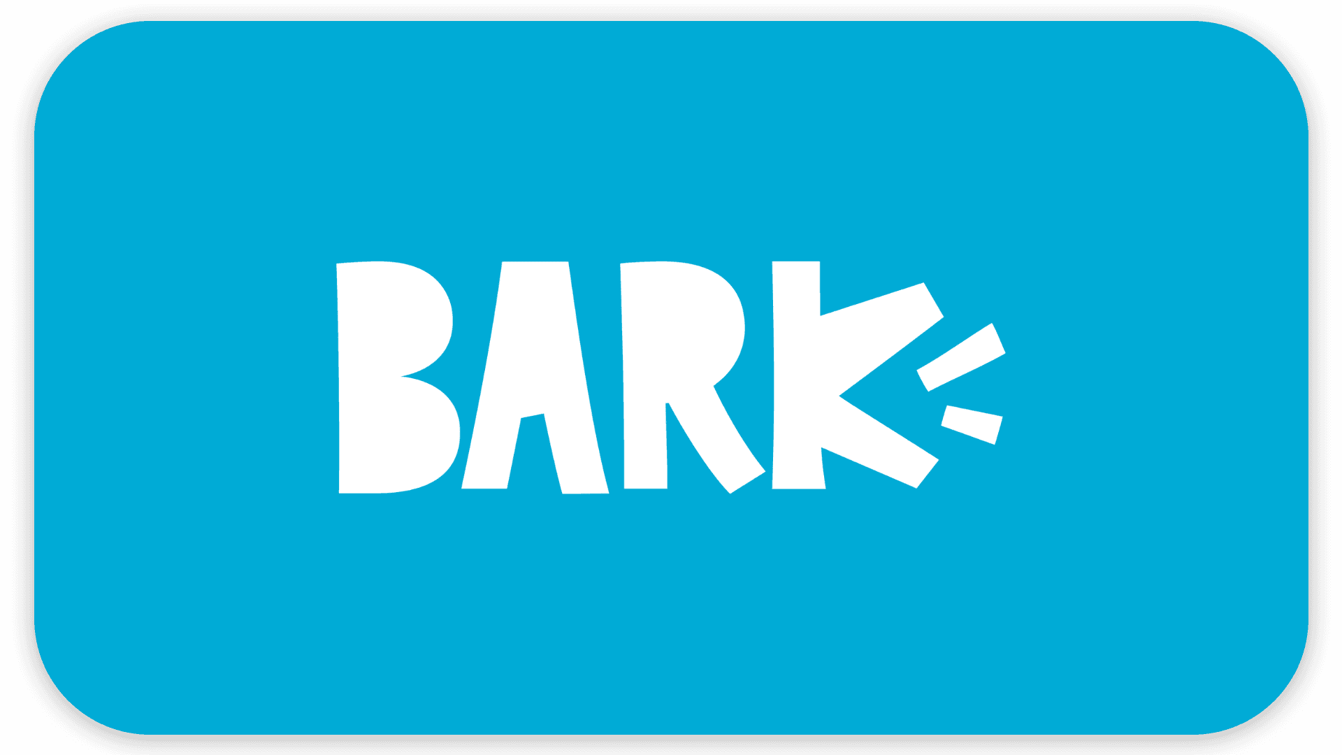 A blue rectangle with the white text "BARK!" has movement lines around the letter "K.