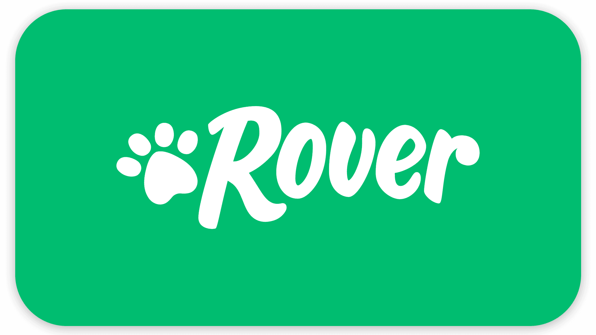 Green rectangle with the word "Rover" in white styled with a dog paw print.
