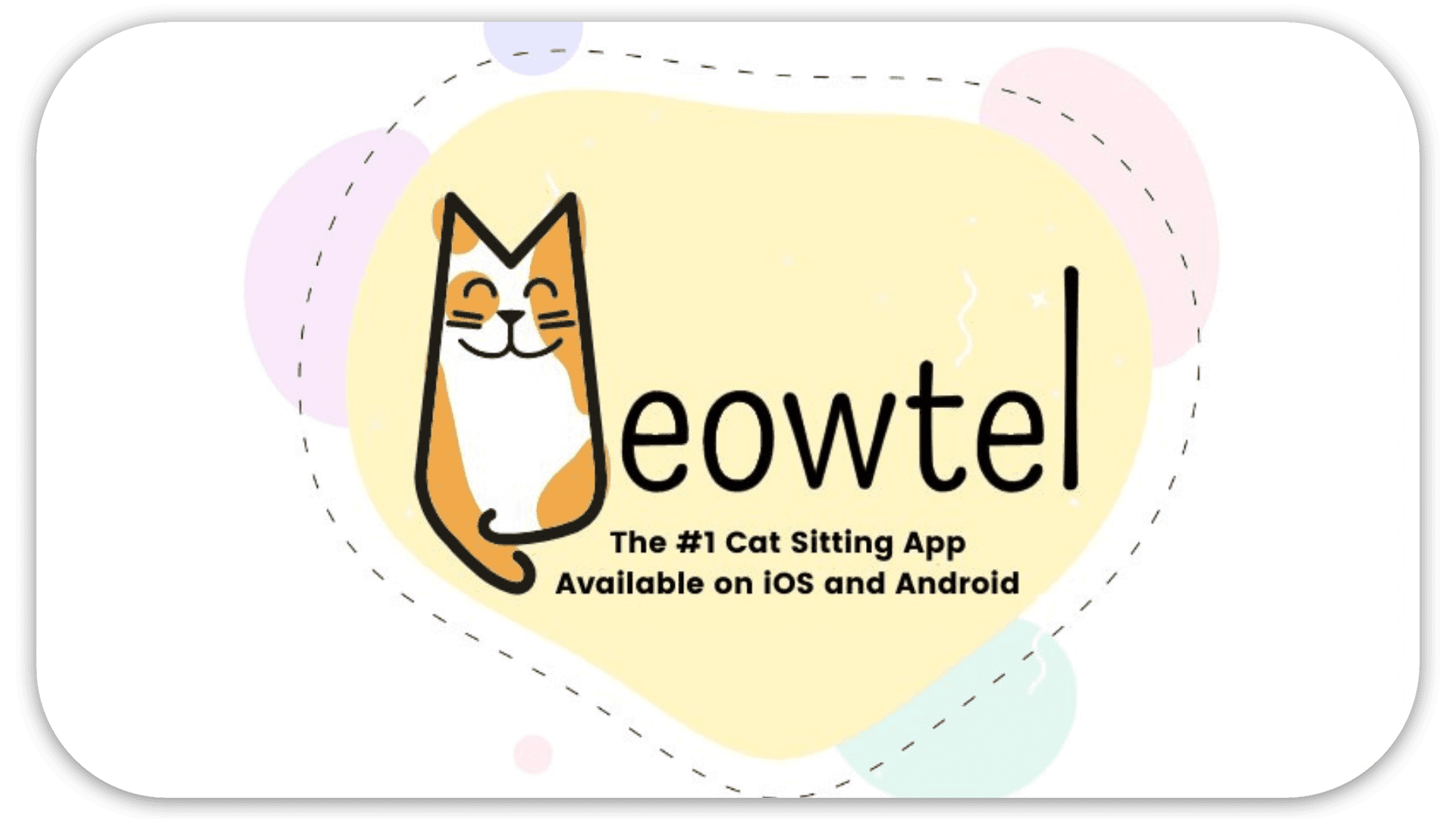 Logo for "Meowtel," a cat sitting app, featuring a happy cat.