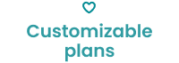 Small teal heart icon above the teal text "Customizable plans" on a white background.