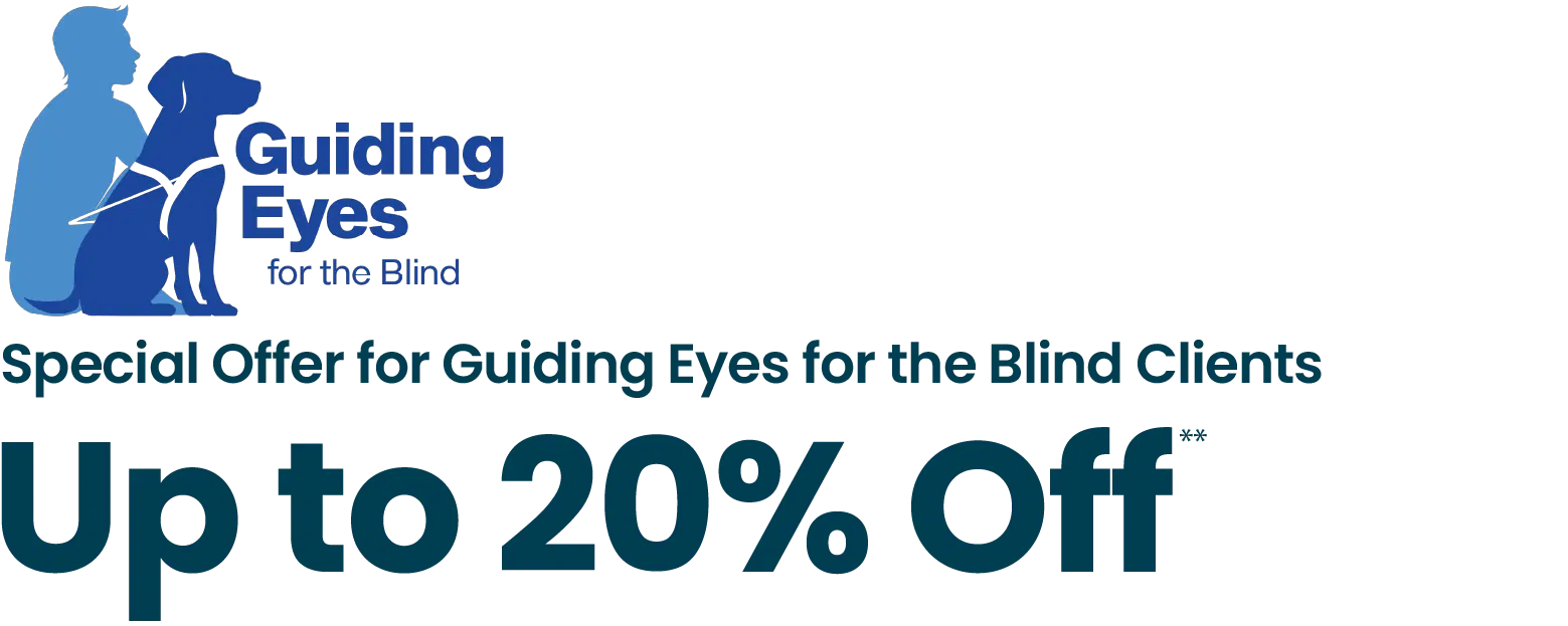 Guiding Eyes for the Blind offers up to 20% off.