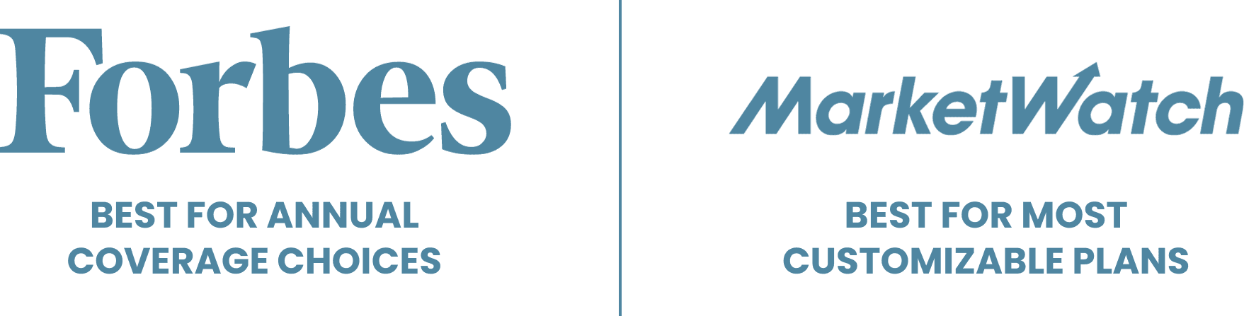 The photo showcases Forbes as the best for annual coverage choices and MarketWatch as the best for most customizable plans.