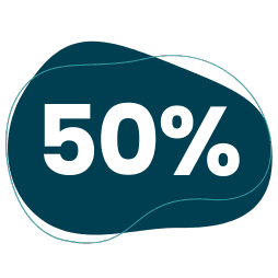 Dark blue icon with white "50%" text centered.