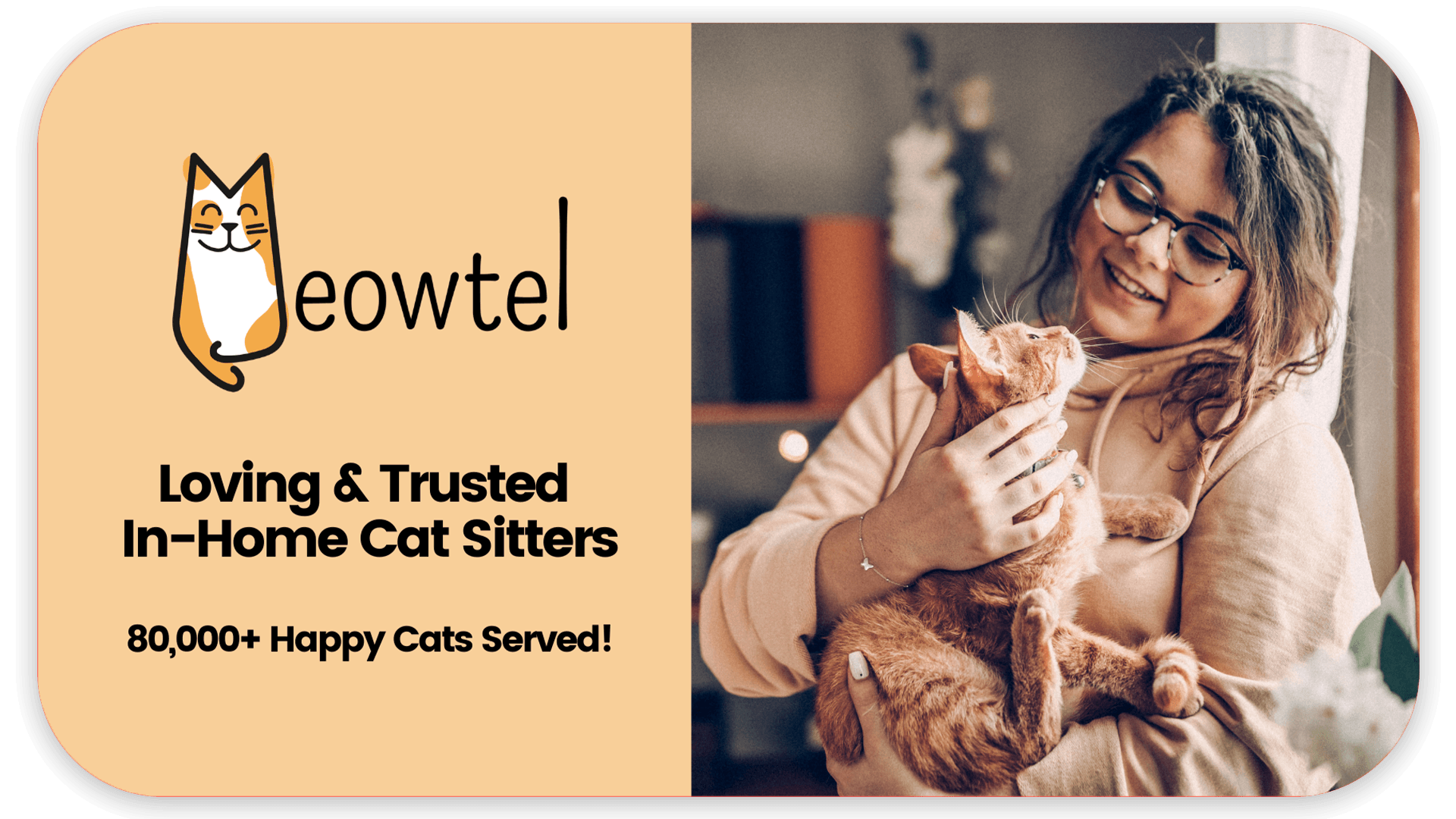 Logo for "Meowtel," a cat sitting app, featuring a happy cat.